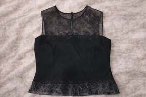 Sheri Martin Black Sheer Lace Tank Top Size 14 Y2K Goth Fairy